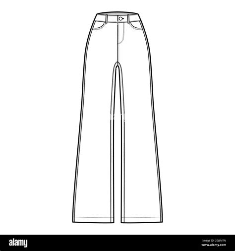 Jeans Wide Leg Denim Pants Technical Fashion Illustration With Full Length Normal Waist 5