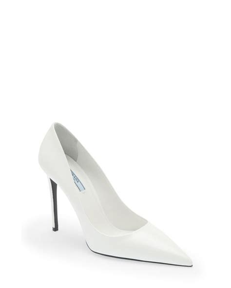 Prada Saffiano Leather Pump In White Lyst