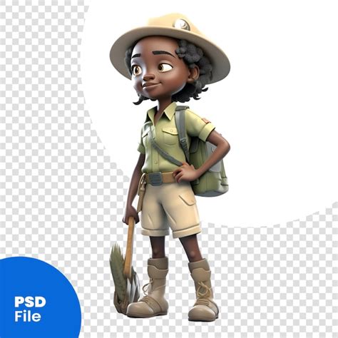 Representación digital 3d de un lindo explorador afroamericano aislado