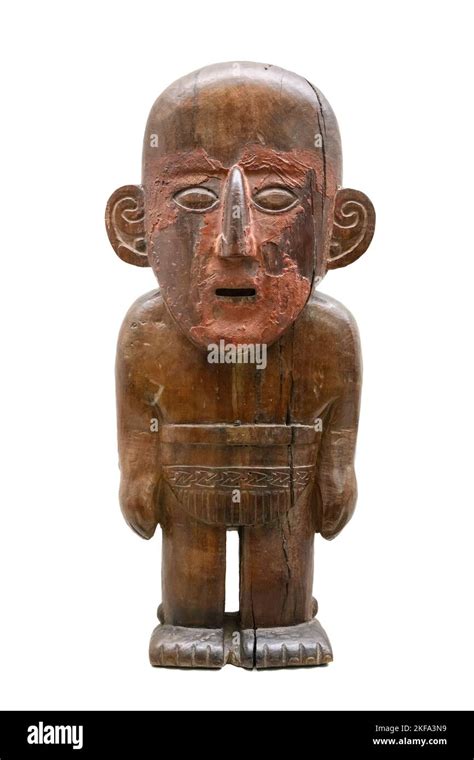 Male figure. painted wood, from the Chimor kingdom or Chimu culture of ...