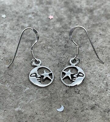 Sterling Silver Moon And Star Dangle Earrings Cosmic Celestial