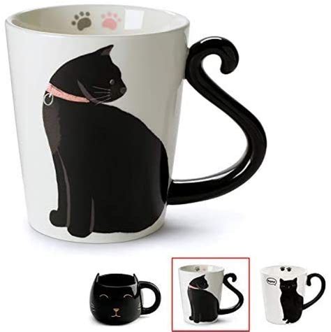 Cute Cat Mug For Coffee Or Tea Ceramic Cup For Cat Lovers With Black