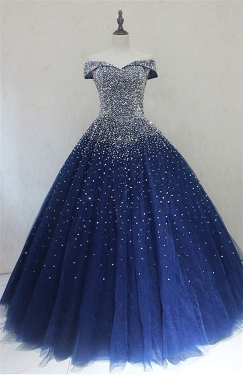 New Sparkle Princess Prom Dress Dark Royal Blue Cinderella Ball Gown L