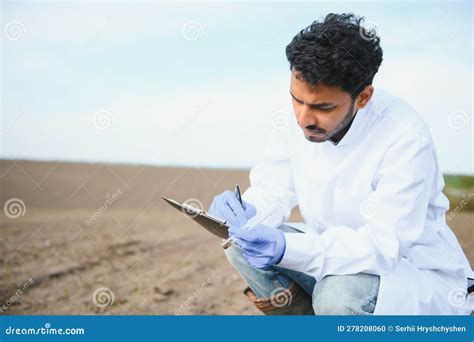 Soil Testing Indian Agronomy Specialist Taking Soil Sample For