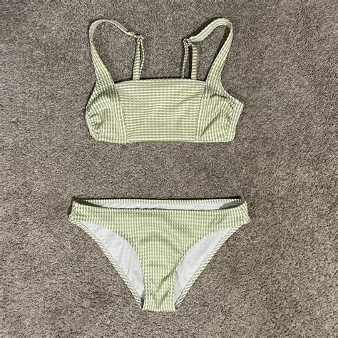 Piece Bikini Green And White Bathing Suit With S Depop