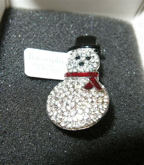 New Vintage Lia Sophia Snowman Brooch Pin Rhinestone Crystal Aurora