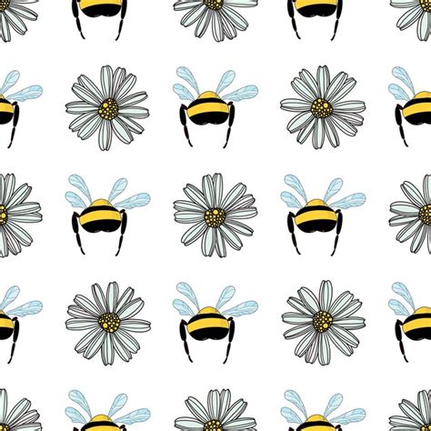 Premium Vector Seamless Pattern Of Daisy Flower Cartoon Flying Bees