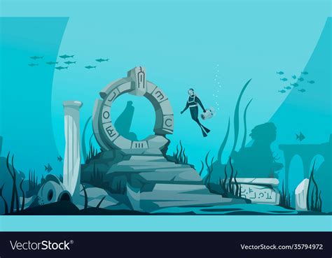 Sunken atlantis cartoon poster Royalty Free Vector Image