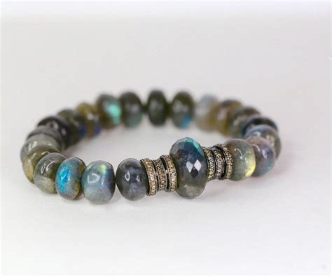 Labradorite Bracelet Pave Diamond Labradorite Stack Bracelet Boho Stack