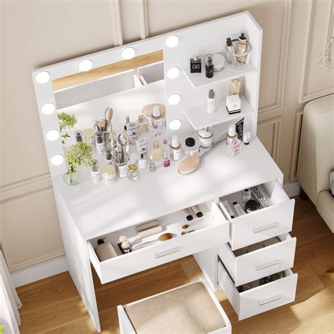 Rovaurx Makeup Vanity Table With Lighted Mirror Makeup Vanity Desk