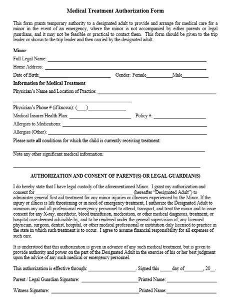 Printable Medical Authorization Form Printable Forms Free Online