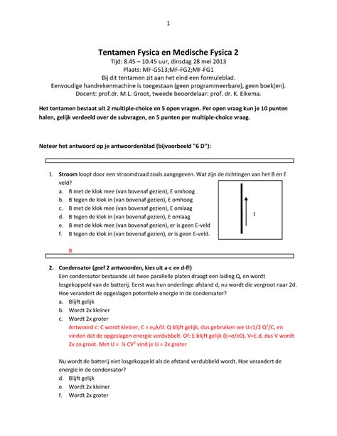 Tentamen 28 Mei 2013 Vragen En Antwoorden Tentamen Fysica En