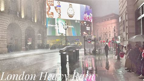 Walk In Heavy Rain At Night In Central London England Rain And