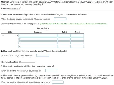 Solved Moonlight Drive Ins Ltd Borrowed Money By Issuing Chegg