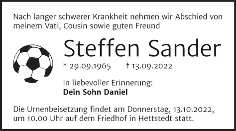 Traueranzeigen Von Steffen Sander Abschied Nehmen De