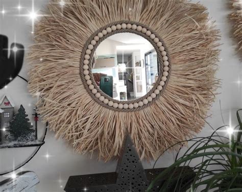 Miroir en jute fait main décoration d intérieur bohème naturelle