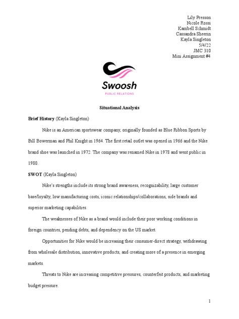 Team I Swoosh Mini Assignment 4 Pdf Nike Advertising