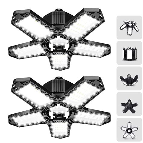 2 Pack 100w Led Garage Lights Screw In Adjust 5 Leaf Ultra Bright Workshop Lighting