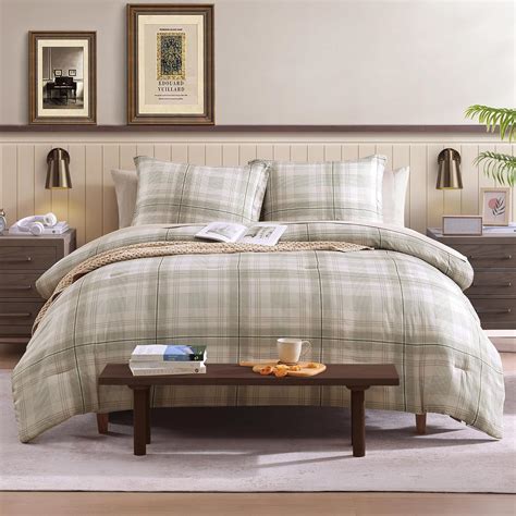 Amberspace Beige Comforter Full Size Khaki Green Plaid Full Size Comforter Sets For