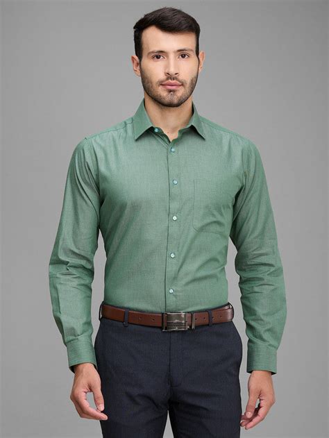 Raymond Men Green Solid Slim Fit Full Sleeve Semi Cut Away Collar Shir Myraymond