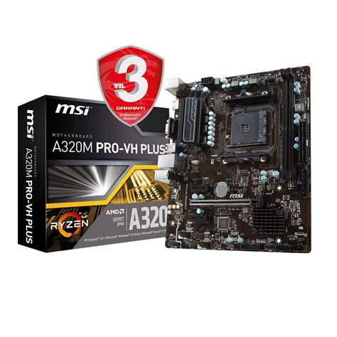 MSI A320M PRO VH PLUS AM4 AMD Ryzen DDR4 3200 MHz O C USB 3 1