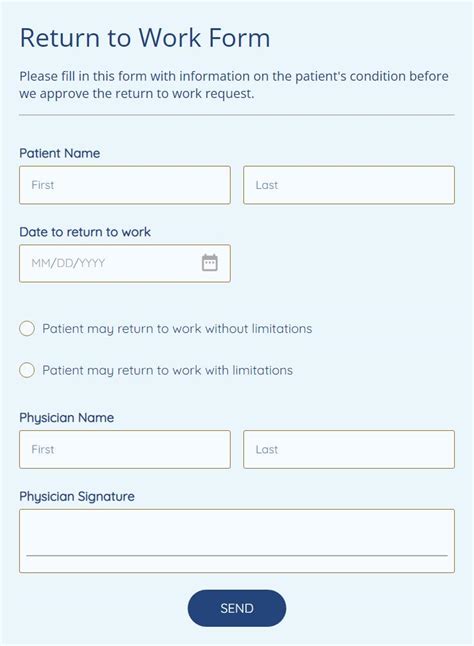 Return To Work Form Template Free Formbuilder