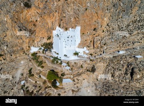 Aerial view of of Panagia Hozovitissa monastery on Amorgos island Stock ...