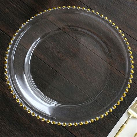 Gold Beaded Round Glass Charger Plates