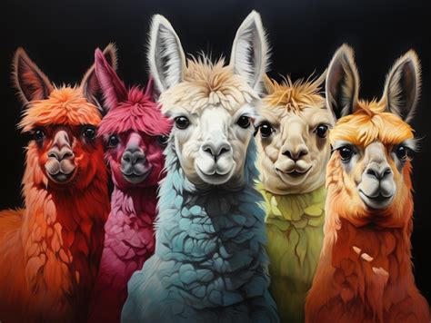 Premium Photo | Group of alpaca heads in different colors on black ...