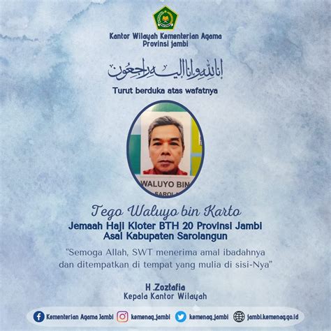 Kabar Duka Seorang Jemaah Haji Kloter Bth Asal Sarolangun Wafat Di