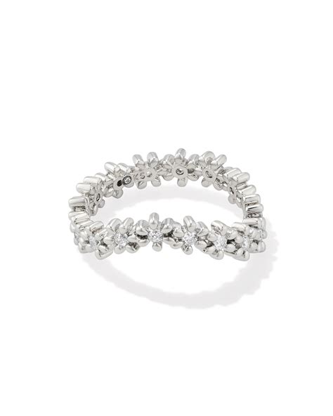 Nydia Silver Band Ring In White Crystal Kendra Scott