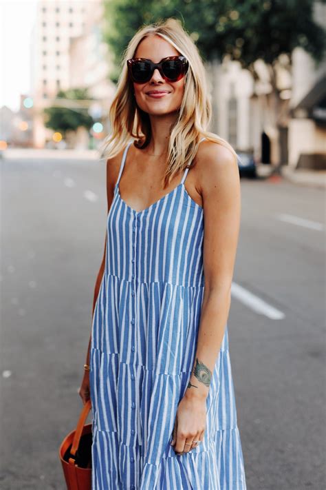 Fashion Jackson Wearing Sezane Blue White Stripe Maxi Dress White