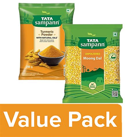 Buy Bb Combo Tata Sampann Unpolished Moong Dal 1 Kg 200g Pure Turmeric