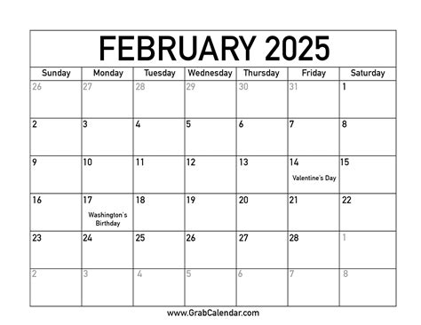 2025 February Calendar Printable With Holidays Download Excel 2025