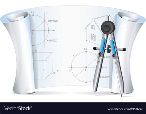 Drafting Compass With Plan Royalty Free Vector Image