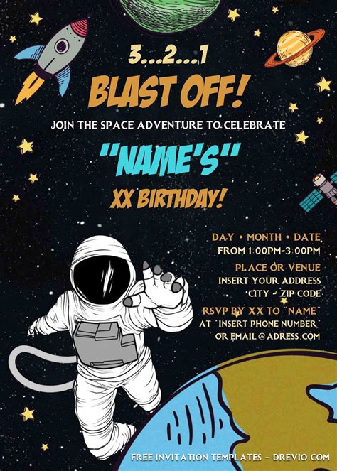 An Astronaut Birthday Party Flyer With Space Theme