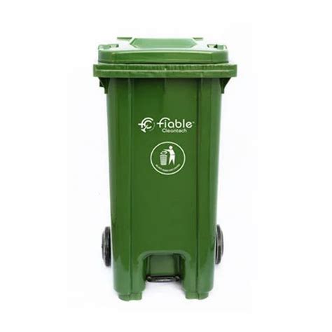 100 Virgin HDPE Green 120 Liter Dustbin With Center Foot Pedal Wheel