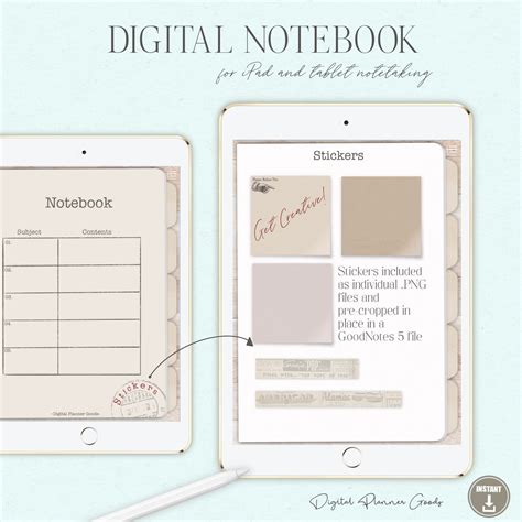 Digital Vintage Notebook Digital Planner Goods