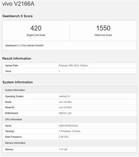 Vivo Y33s 5G Spotted On Geekbench With Dimensity 700 Android 12