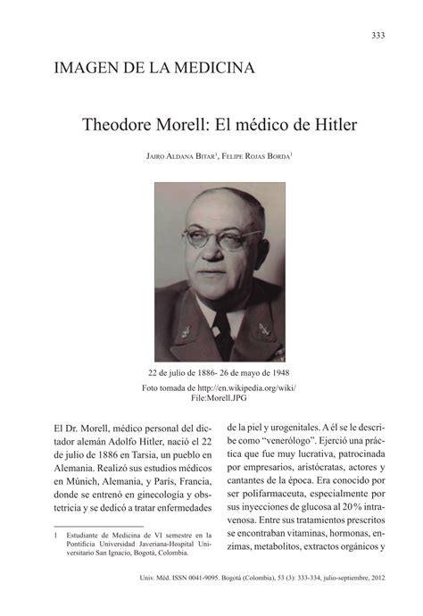 Pdf Theodore Morell El M Dico De Hitler