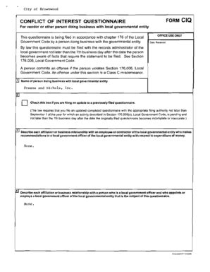 Fillable Online Ci Brownwood Tx Conflict Of Interest Questionnaire Form