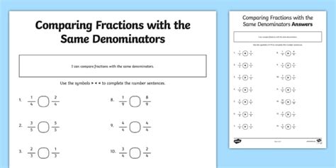 Comparing Fractions With Different Denominators Worksheet Worksheet