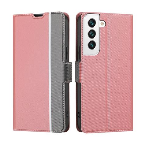 For Samsung Galaxy S22 5g Twill Texture Side Button Leather Phone Case Pink