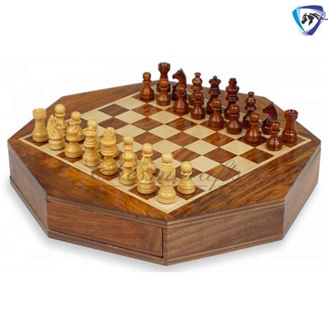 Octagon Wooden Magnetic Travel Chess Board Game Set W Drawer Etsy