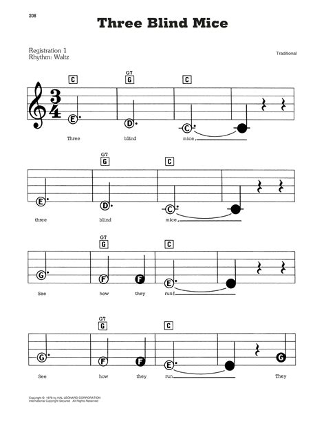 Traditional Three Blind Mice Sheet Music Notes