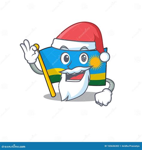 Flag Rwanda In Santa Cartoon Character Design Stock Vector