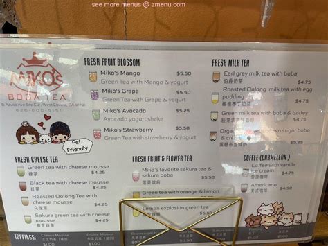 Online Menu Of Mikos Boba Tea Restaurant West Covina California