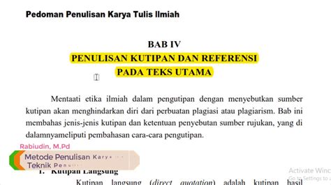 Cara Pengutipan Dalam Penulisan Skripsi Tesis Dan Disertasi Youtube