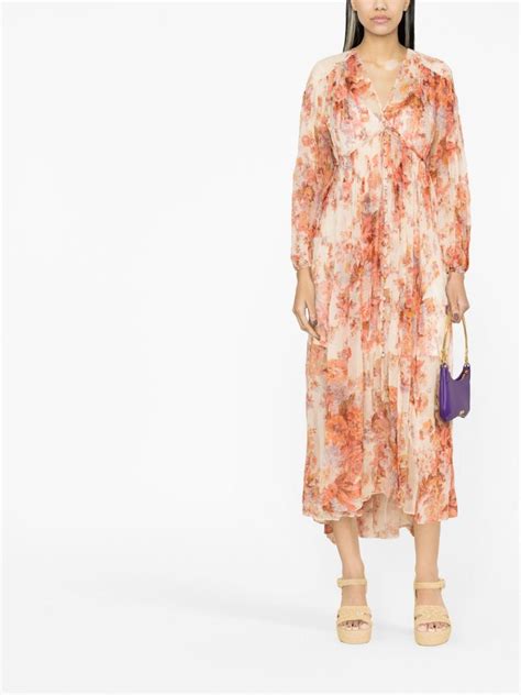 Zimmermann Devi V Neckline Floral Print Midi Dress In Cream Floral