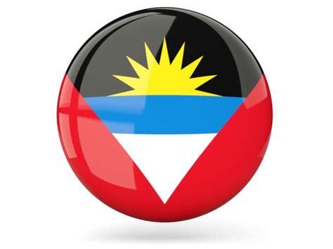 Glossy round icon. Illustration of flag of Antigua and Barbuda